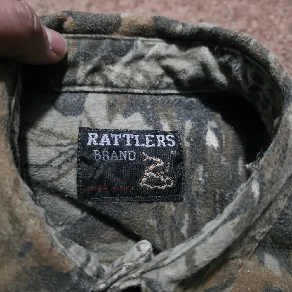 Vintage Rattlers Brand Realtree Camo Button Up Flannel Heavy Shirt Mens Small - Picture 4 of 9